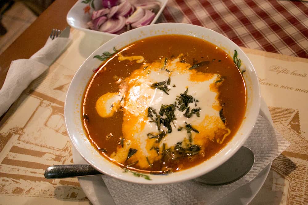 A popular Romanian soup with white bean paste and tarragon.