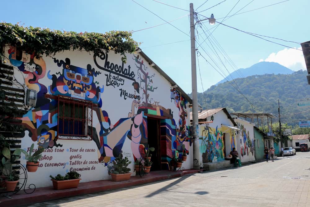 Colourful graffiti-covered Licor Marron chocolate factory in Guatemala