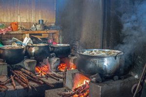 Soup cauldrons over wood fire