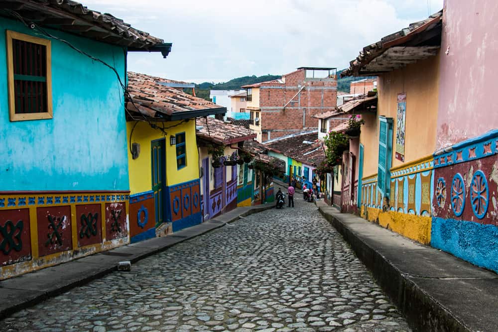 Stone street with colourful buildings